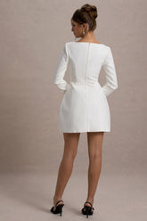 White Tailored Square-Neck Mini Dress